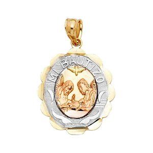 14K Tri Color Gold Baptism Religious Pendant